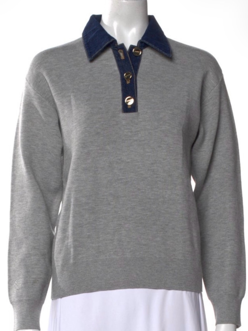 Sandro Gray Sweater Denim Collar and Placket Size M
